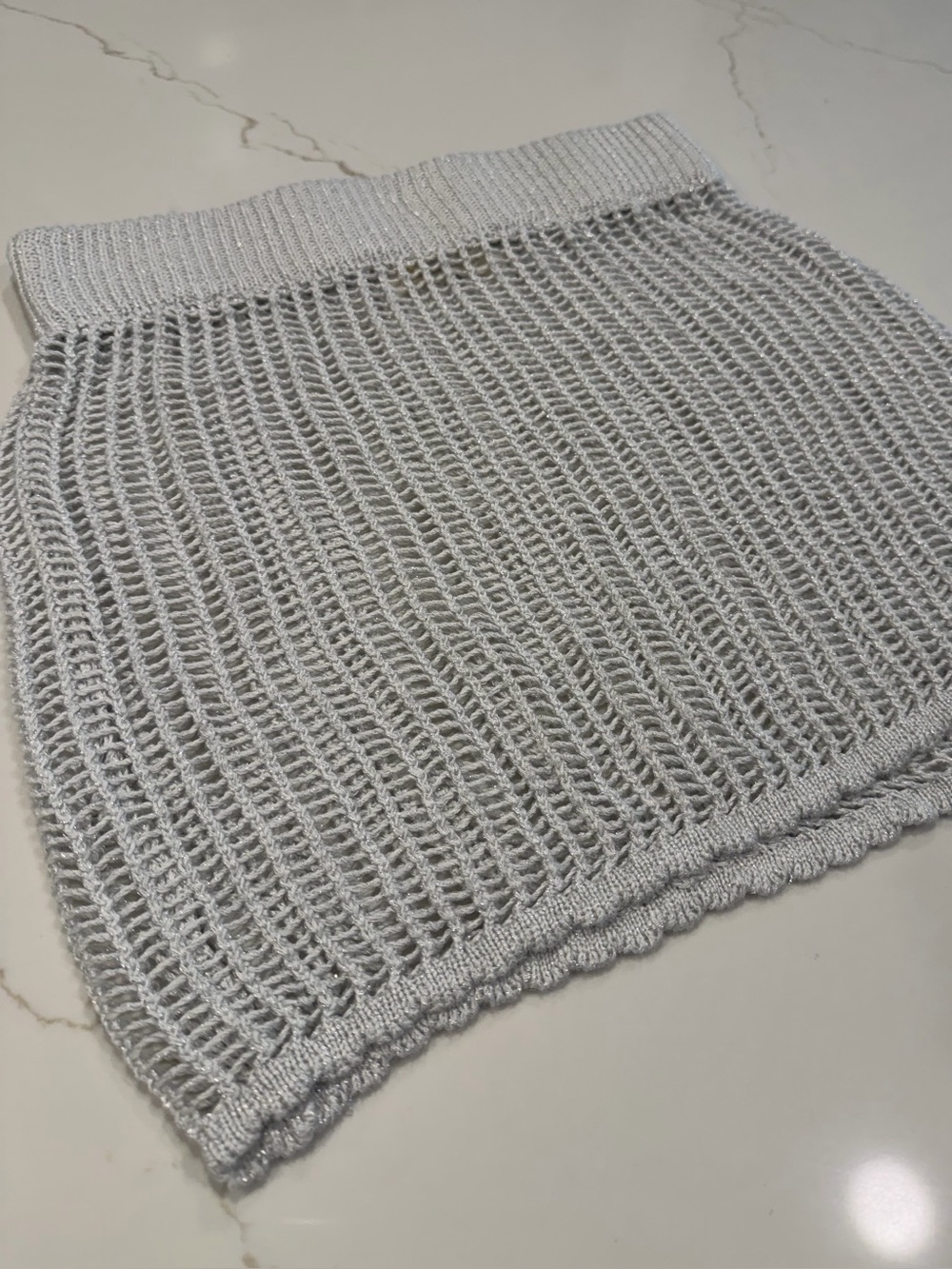 Ocean Drive Silver Metallic Open-Knit Crochet Mini Skirt - Picture 3 of 7
